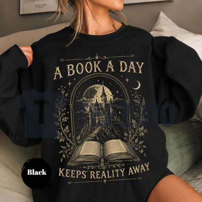 "A Book a Day Dragon" Graphic Sweatshirt - Fantasy Bookworm Fleece Crewneck