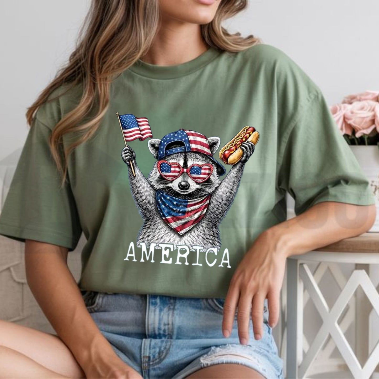America Raccoon Hot Dog Comfort Colors Shirt – Retro 4th of July Animal Tee - Teezioo