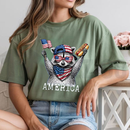 America Raccoon Hot Dog Comfort Colors Shirt – Retro 4th of July Animal Tee - Teezioo