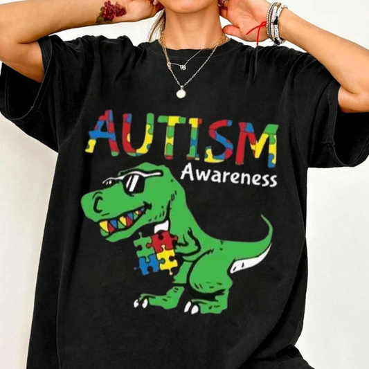 "Ausome Dino" Colorful Autism Tee – Cute Dinosaur Graphic Shirt - Teezioo