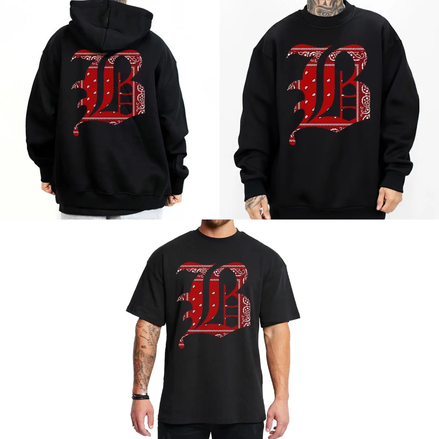 "B Bandana Lettering" Chicano Style T-Shirt – Lowrider Unisex Streetwear Top, West Coast Script Graphic Tee for Men & Women - Teezioo