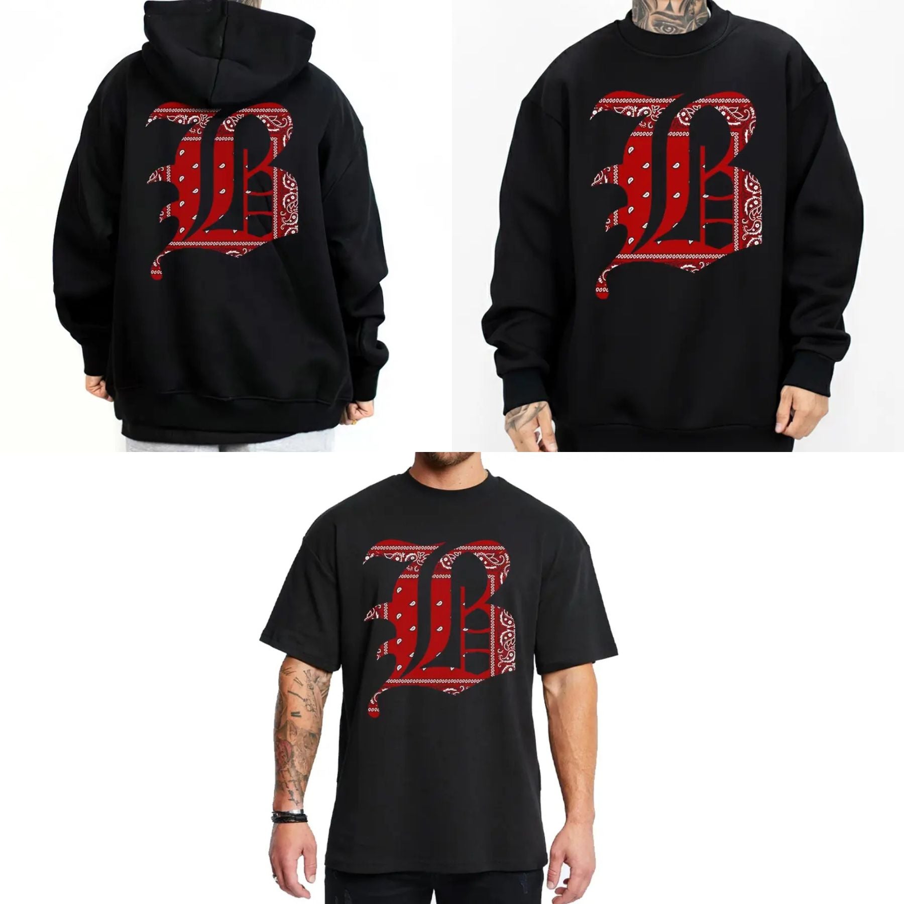 "B Bandana Lettering" Chicano Style T-Shirt – Lowrider Unisex Streetwear Top, West Coast Script Graphic Tee for Men & Women - Teezioo