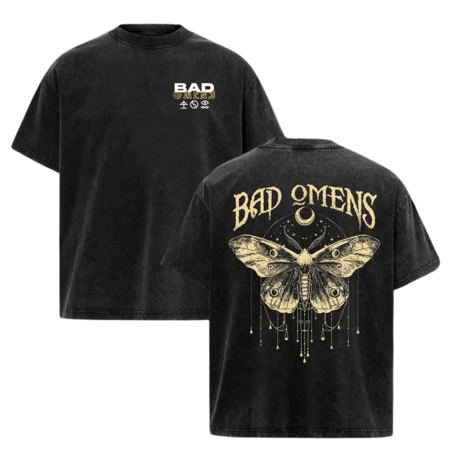 Bad Omens Moth Vintage Washed T-Shirt – Double-Sided Graphic Metalcore Tee, Lightweight Retro Cotton Band Merch - Teezioo