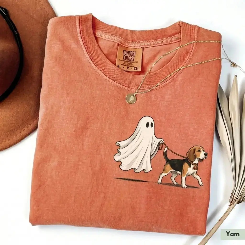 Custom Ghost Walking Dog Comfort Colors Shirt – Cute Halloween Pet Tee