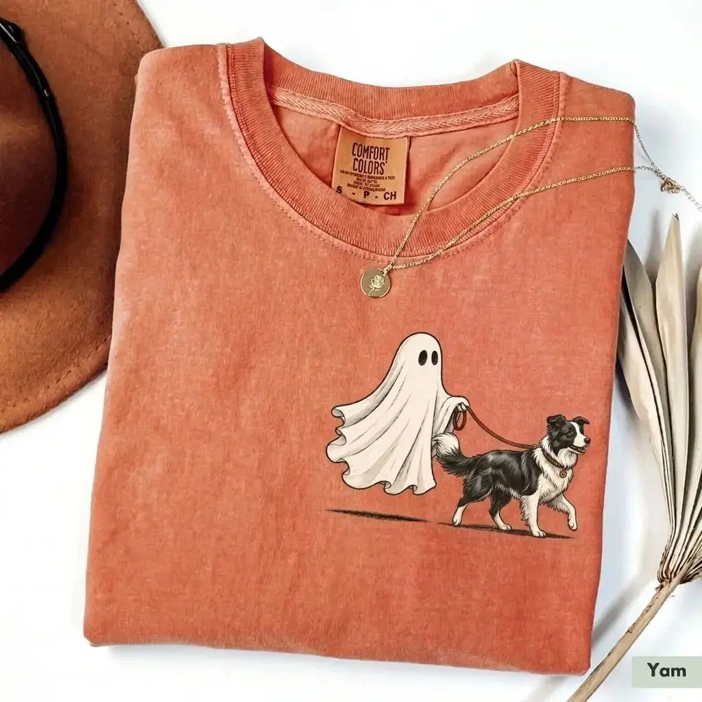 Custom Ghost Walking Dog Comfort Colors Shirt – Cute Halloween Pet Tee