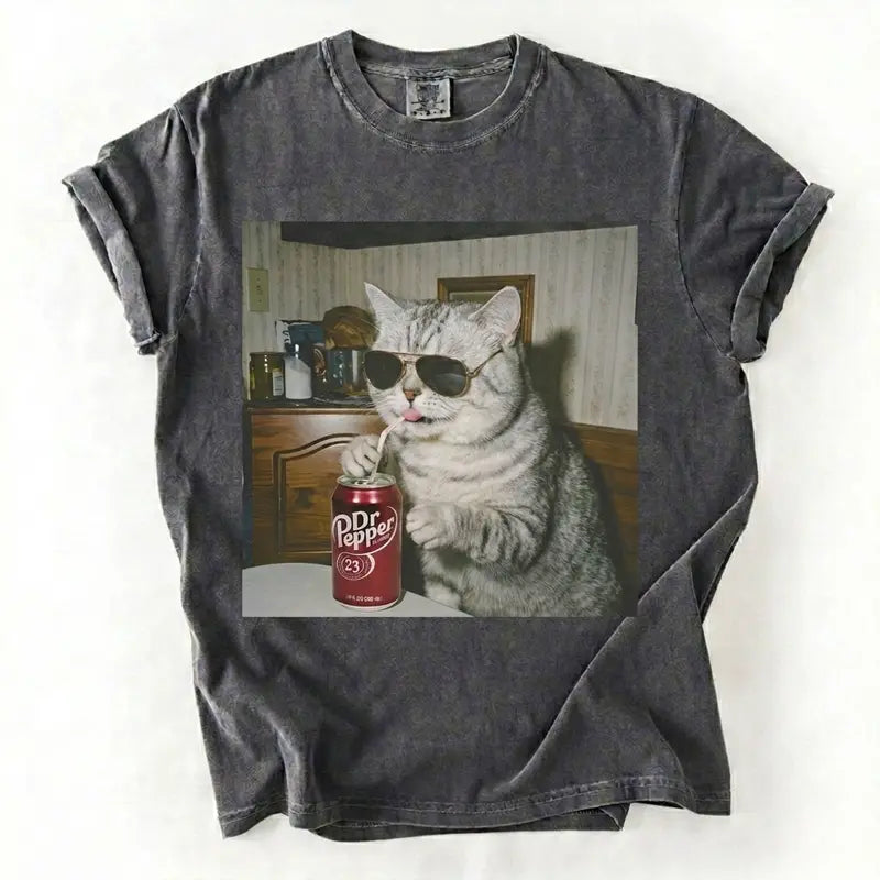 Cat Breeds Drinking Soda Graphic T-Shirt