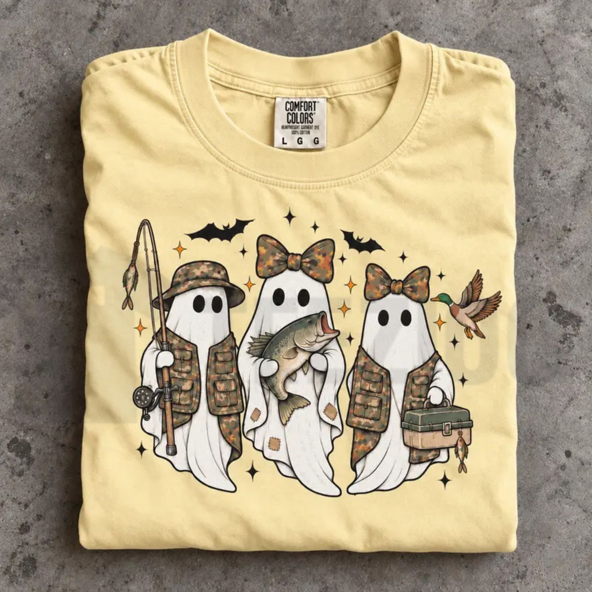Camo Ghost Fishing Season Retro Halloween Comfort Colors Shirt - Teezioo