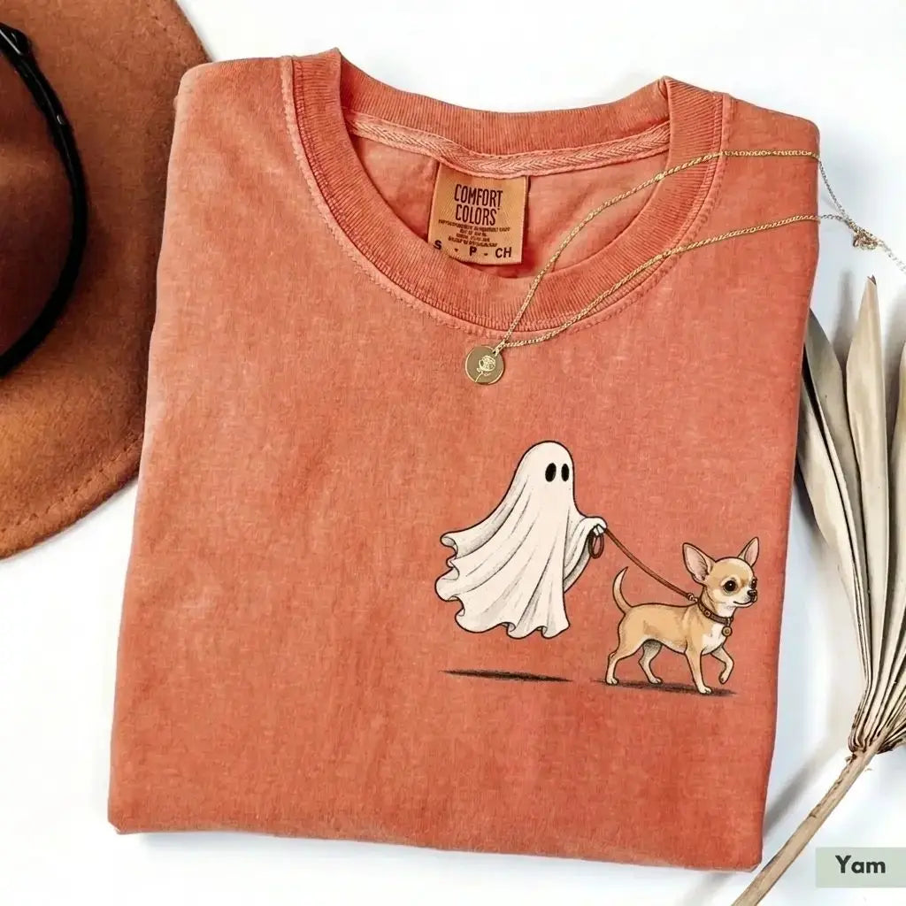 Custom Ghost Walking Dog Comfort Colors Shirt – Cute Halloween Pet Tee