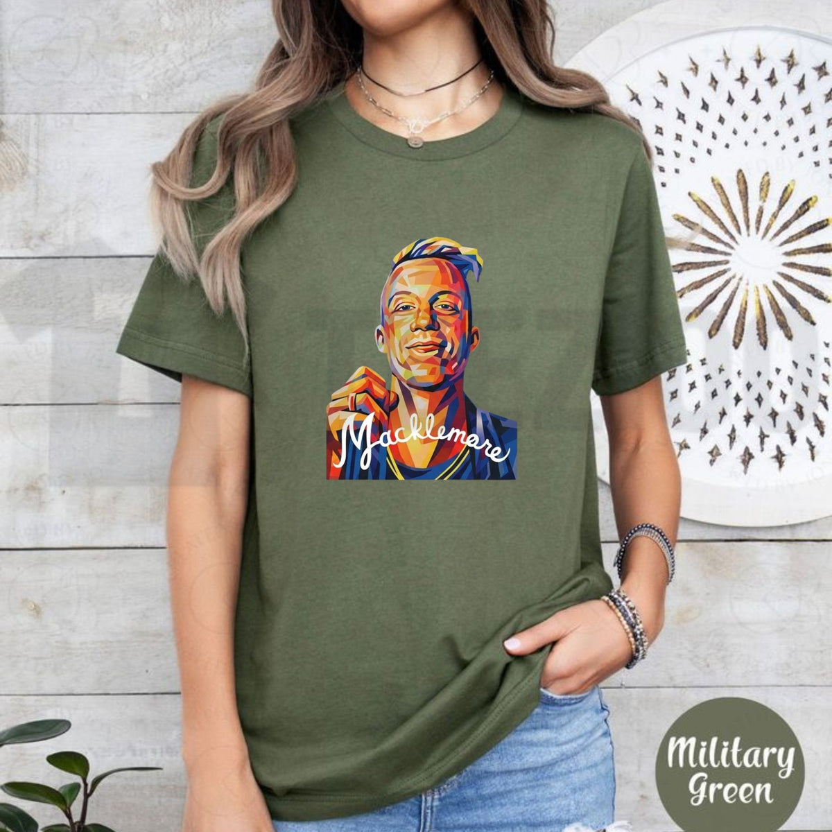Color Geometric Portrait Top – Macklemore Black Graphic Apparel - Teezioo