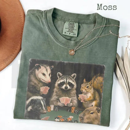 Comfort Colors Animals Playing Poker Premium Vintage Graphic T-Shirt - Teezioo