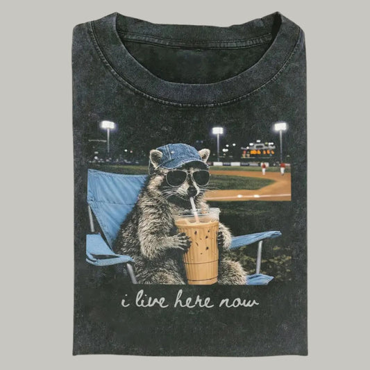 Comfort Colors Funny Raccoon Baseball T-Shirt – Retro Trash Panda Ballfield Graphic Tee, Sarcastic Sports Humor Shirt - Teezioo