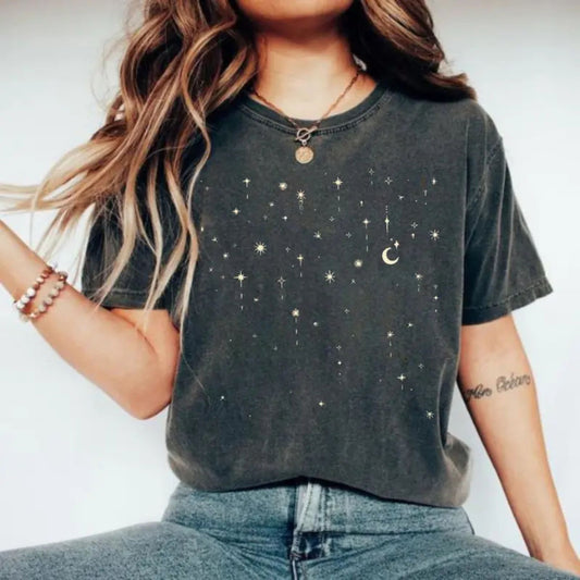 Comfort Colors® Vintage Starlight T-Shirt – Cute Celestial Moon & Astrology Tee, Aesthetic Boho Galaxy Graphic Shirt for Women & Men - Teezioo