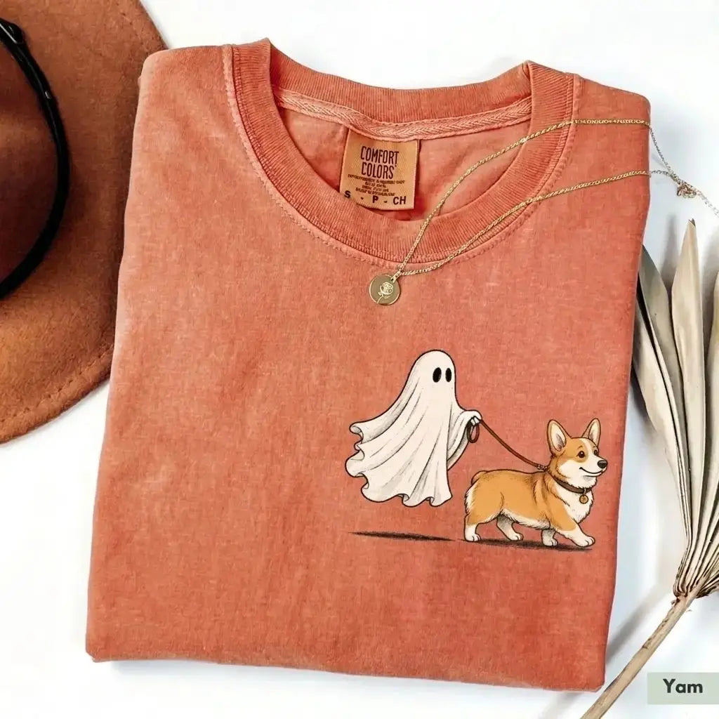 Custom Ghost Walking Dog Comfort Colors Shirt – Cute Halloween Pet Tee
