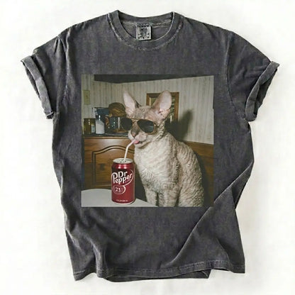 Cat Breeds Drinking Soda Graphic T-Shirt