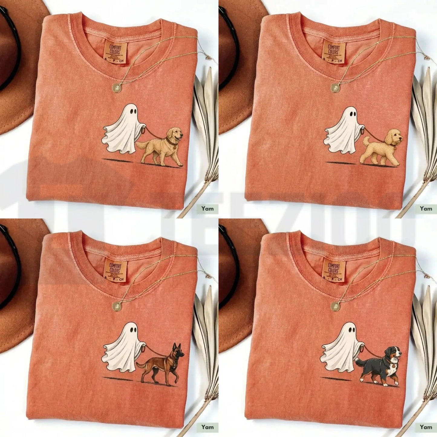 Custom Ghost Walking Dog Comfort Colors Shirt – Cute Halloween Pet Tee - Teezioo