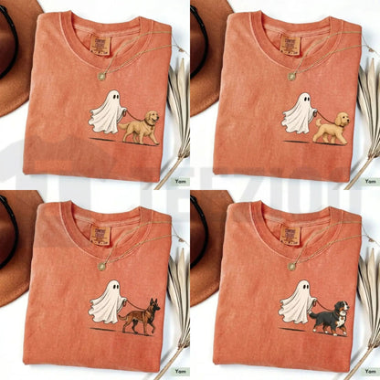 Custom Ghost Walking Dog Comfort Colors Shirt – Cute Halloween Pet Tee - Teezioo