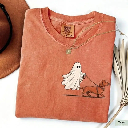 Custom Ghost Walking Dog Comfort Colors Shirt – Cute Halloween Pet Tee