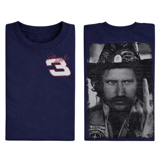 Dale Earnhardt "The Intimidator" Middle Finger T-Shirt – Vintage Style Racing Graphic Tee, NASCAR Legend Top, Made in USA - Teezioo