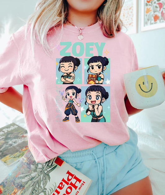 "Demon Hunter Zoey" Huntrix Fan Tee – Cute Chibi Anime Graphic Shirt - Teezioo