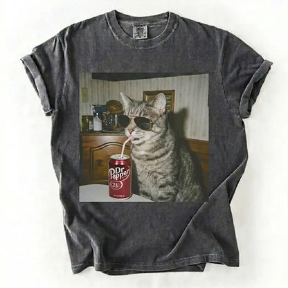 Cat Breeds Drinking Soda Graphic T-Shirt