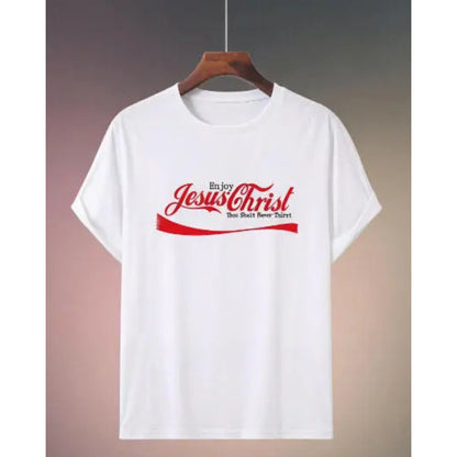 "Enjoy Jesus" Vintage Soda Script T-Shirt – Classic Retro Pop Faith Graphic, Remastered Heavy Cotton Spiritual Top, Made in USA - Teezioo