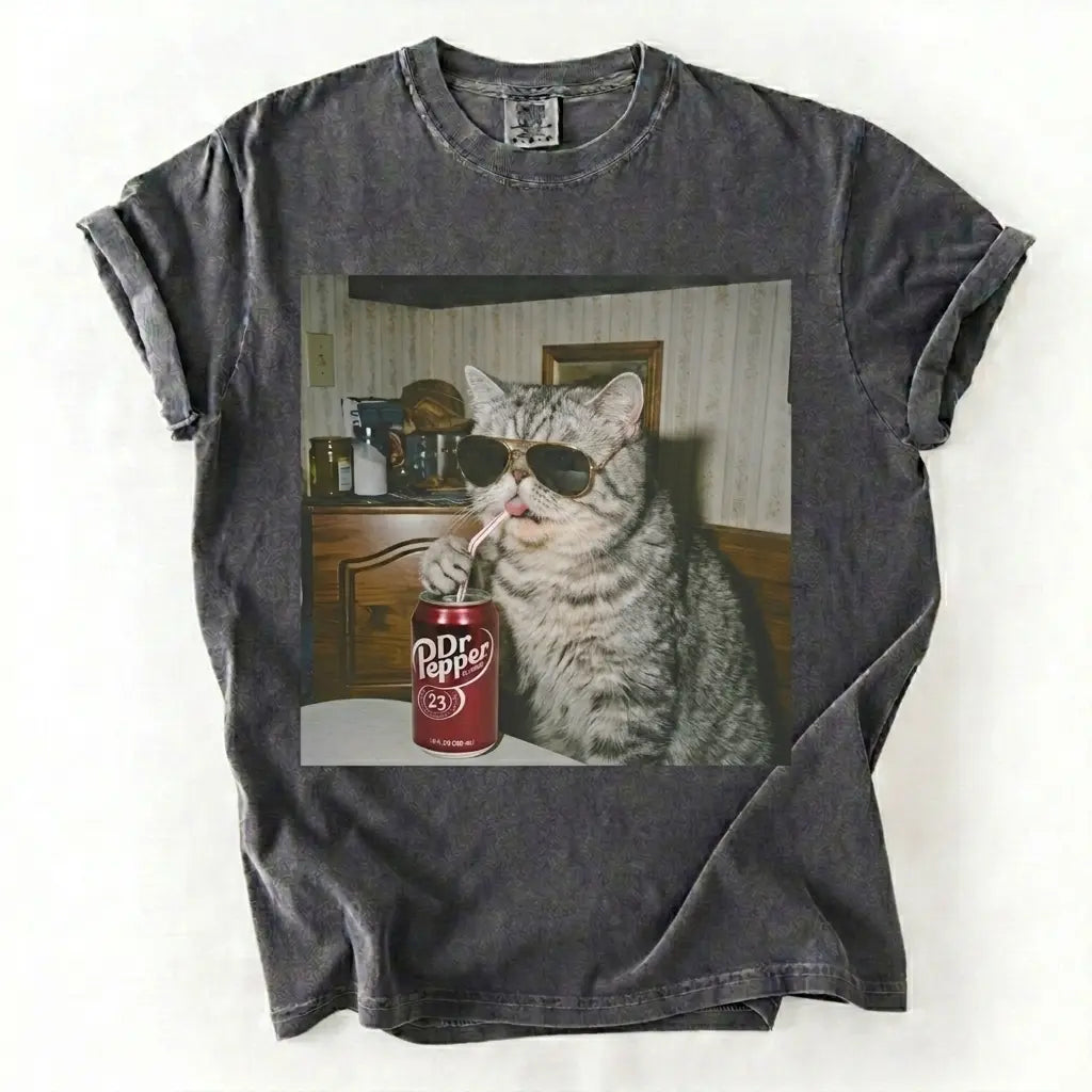 Cat Breeds Drinking Soda Graphic T-Shirt