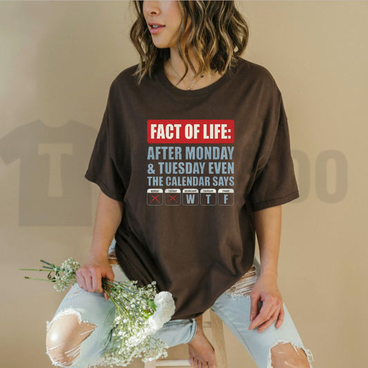 Fact Of Life WTF Calendar Relatable Weekday Joke Gift Graphic T-Shirt - Teezioo