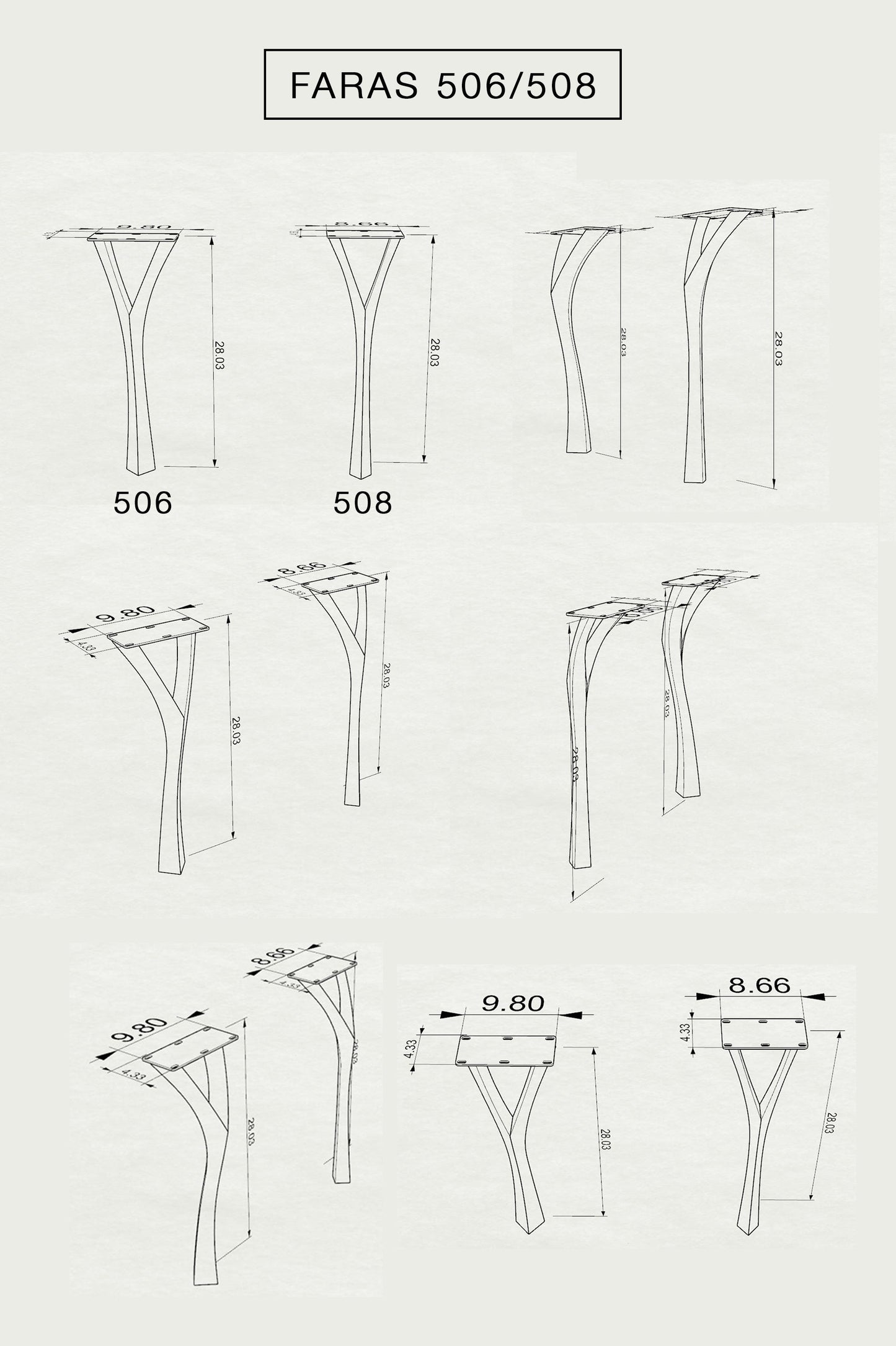 Furniture Legs 506 Faras 28" H for Dining Tabletop