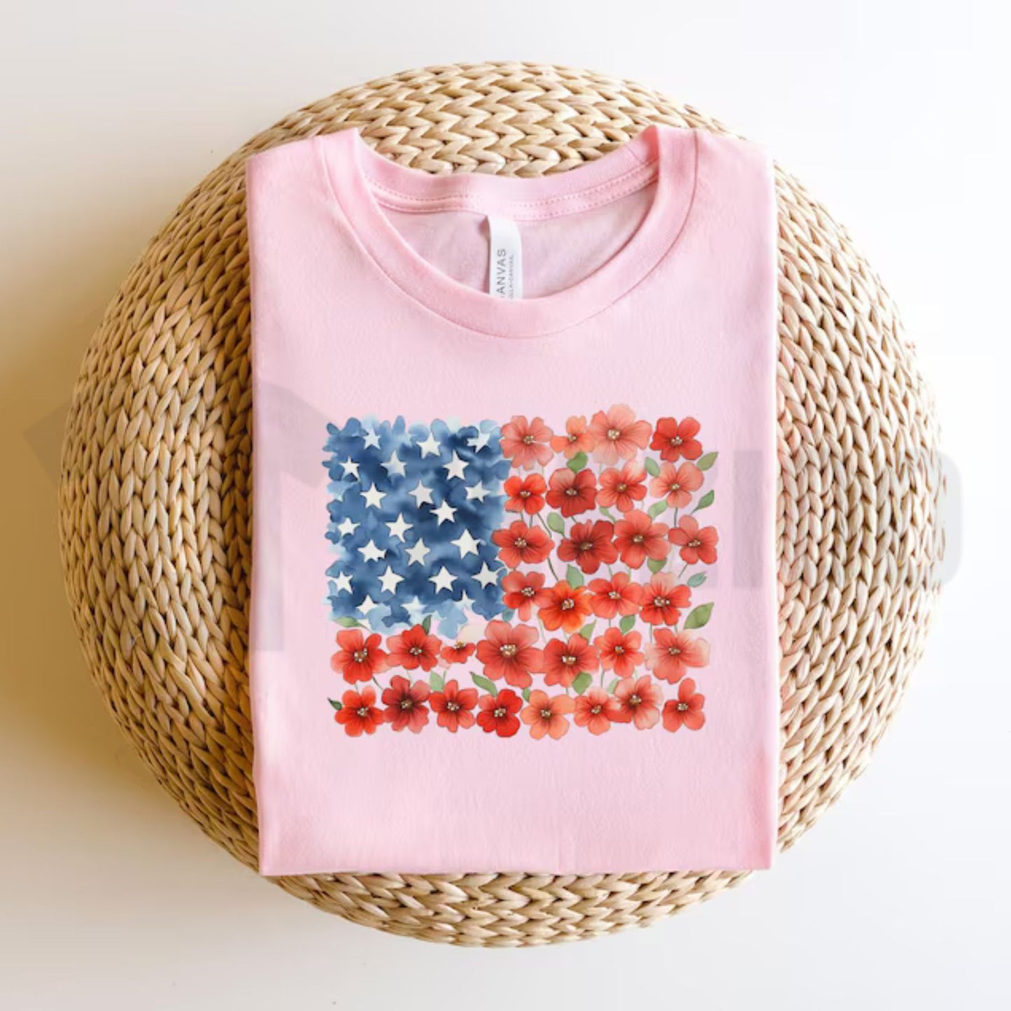 Floral American Flag Graphic T-Shirt – Patriotic Red Poppy 4th Of July Women’s Tee, Elegant Independence Day Apparel - Teezioo