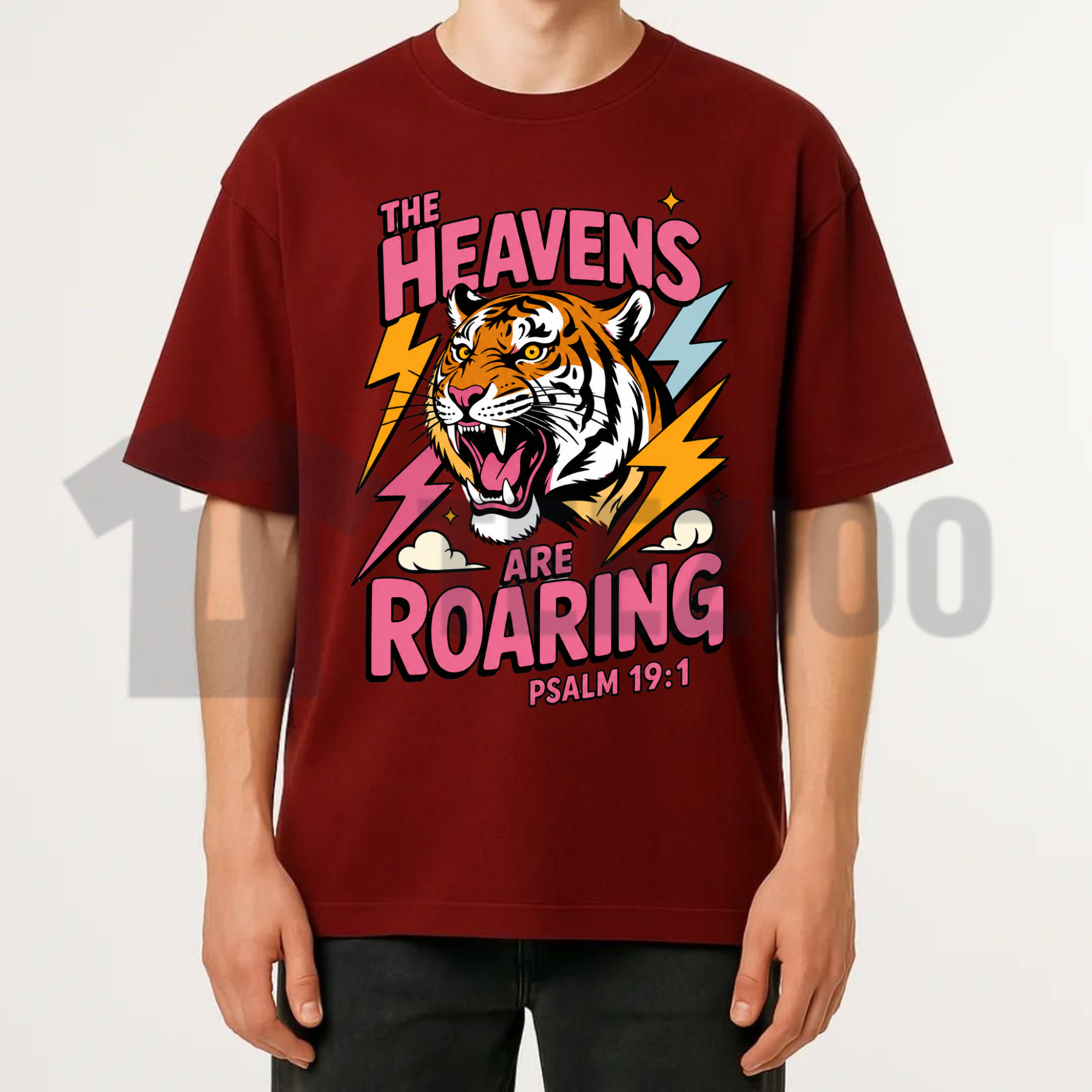 Front view of Celestial Thunder Roaring Heavens Graphic Tee in a heavy retro streetwear style - teezioo