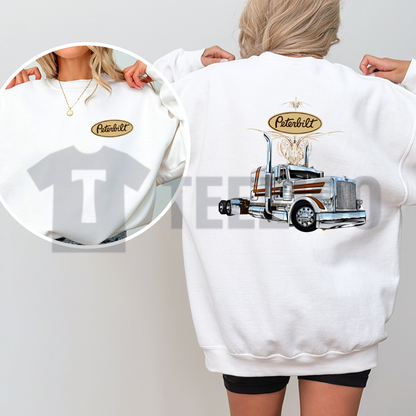 Front view of Classic Peterbilt Truck Sweatshirt in a rugged retro automotive apparel style - teezioo