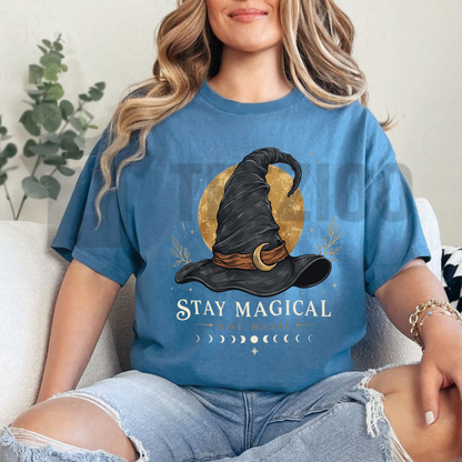 Front view of Comfort Colors Stay Magical Graphic T-Shirt styled in a cozy cottagecore outfit - teezioo