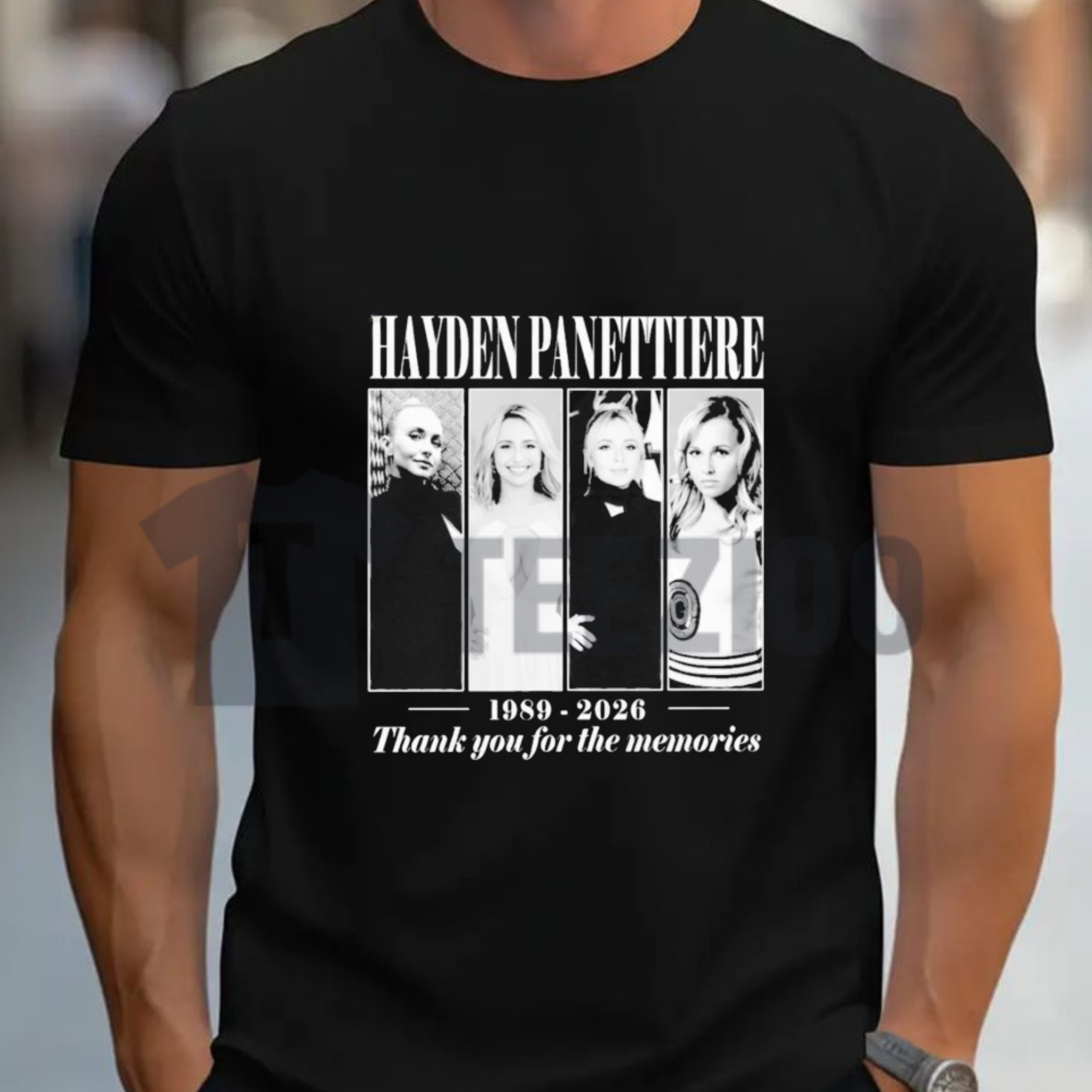 Front view of Hayden Thank You For The Memories Shirt styled in a casual vintage fan outfit - teezioo