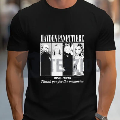 Front view of Hayden Thank You For The Memories Shirt styled in a casual vintage fan outfit - teezioo
