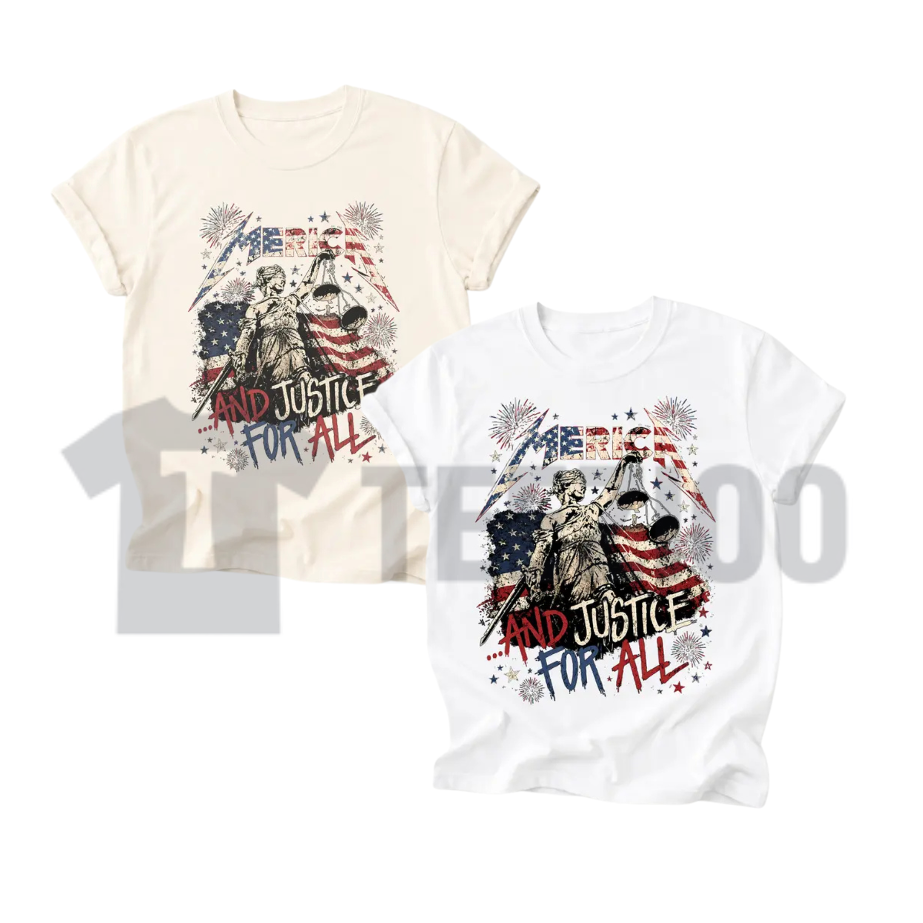 Front view of Merica and Justice For All Fourth Of July Patriotic Rock Music Meme T-Shirt - teezioo