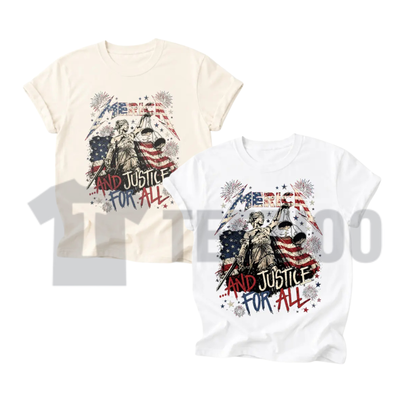 Front view of Merica and Justice For All Fourth Of July Patriotic Rock Music Meme T-Shirt - teezioo