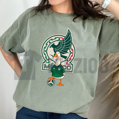 Front view of Mexico 26 Funny Goose Cup Vintage Soccer T-Shirt - teezioo