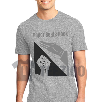 Front view of Paper Beats Rock Shirt styled in a casual game night outfit - teezioo