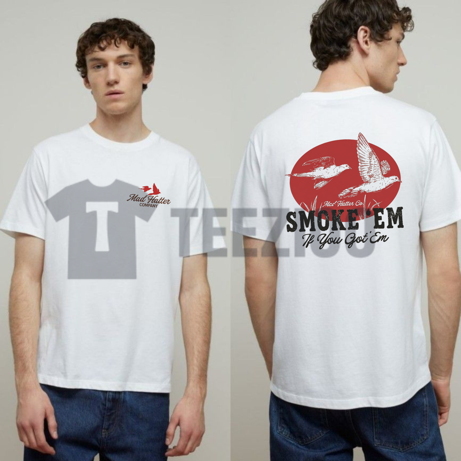 Front view of Smoke 'Em Vintage Hot Rod Shirt styled in a casual garage mechanic outfit - teezioo