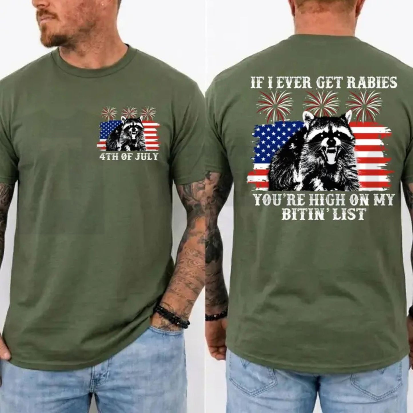 Funny If I Ever Get Rabies Raccoon Sarcastic 4th of July Patriotic T-Shirt - Teezioo