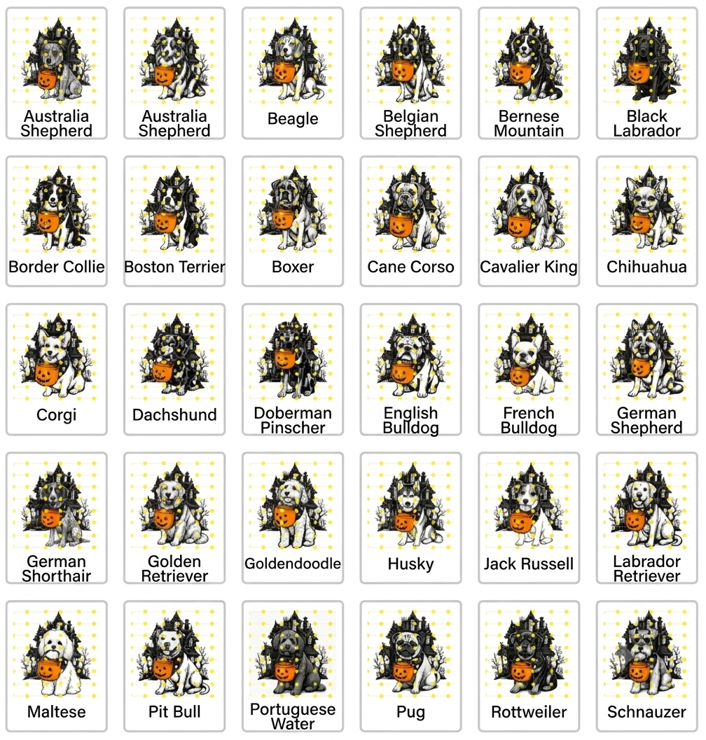 Dog Breeds Halloween T-Shirt - Funny Pumpkin Bucket Graphic Tee