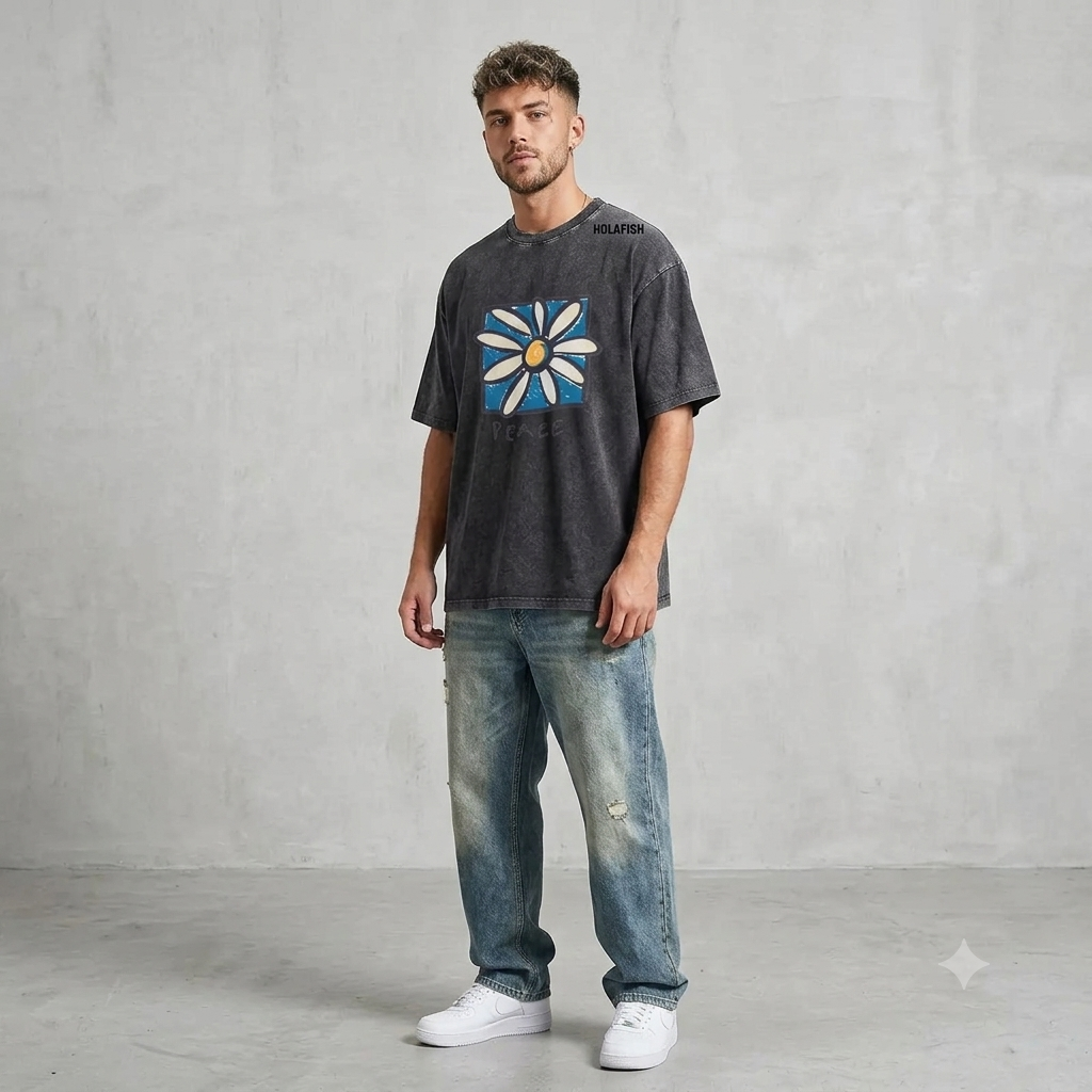 Retro Vintage Peace Sign Washed Graphic T-Shirt