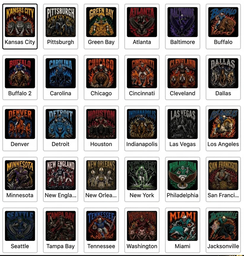 All 32 Teams Football Skull Shirt - Retro 90s Gridiron Graphic Tee