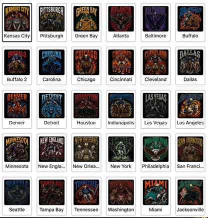 All 32 Teams Football Skull Shirt - Retro 90s Gridiron Graphic Tee
