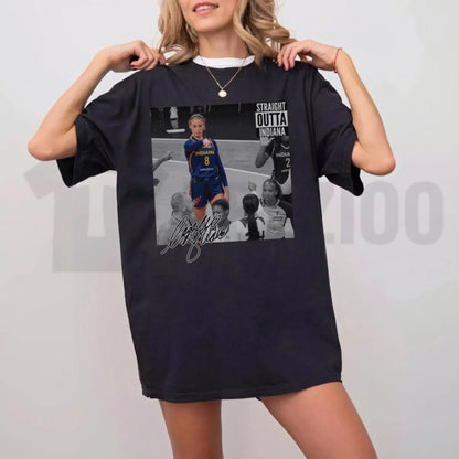 Graphic Sophie Straight Outta Basketball Black and White Fan Graphic T-Shirt - Teezioo