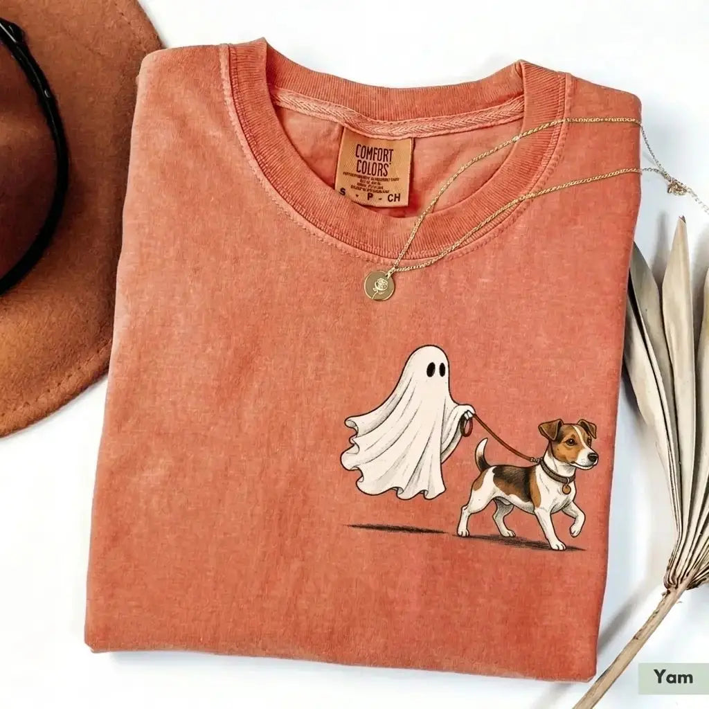 Custom Ghost Walking Dog Comfort Colors Shirt – Cute Halloween Pet Tee