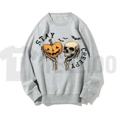 Halloween Grunge Sweatshirt for Women – Skull & Skeleton Hand Retro Graphic Pullover -Teezioo