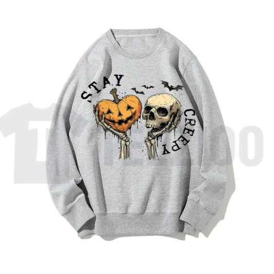 Halloween Grunge Sweatshirt for Women – Skull & Skeleton Hand Retro Graphic Pullover -Teezioo