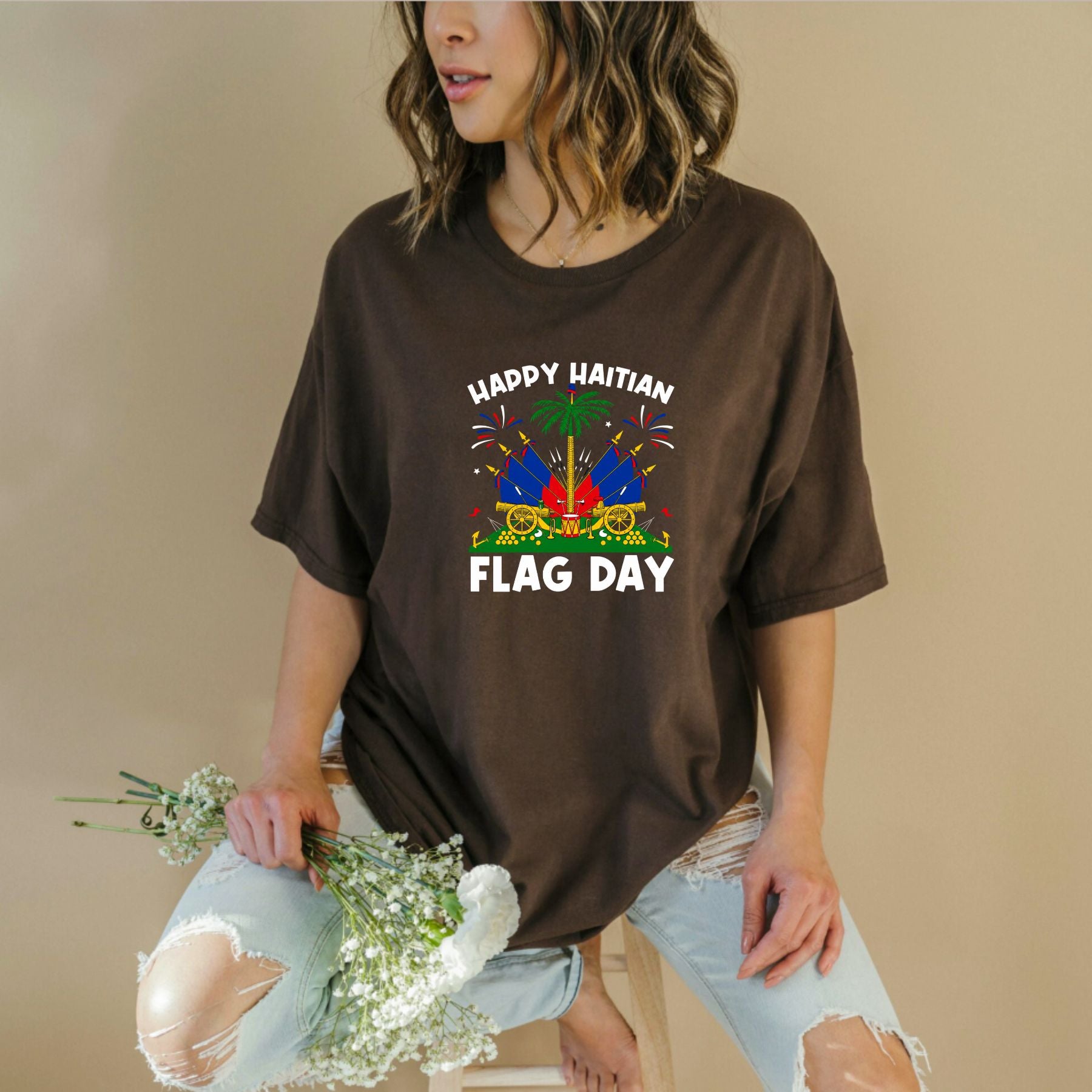 "Happy Haitian Flag Day" T-Shirt – Haiti Heritage Patriotic Graphic Tee, Unisex Cotton Shirt - Teezioo