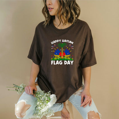 "Happy Haitian Flag Day" T-Shirt – Haiti Heritage Patriotic Graphic Tee, Unisex Cotton Shirt - Teezioo